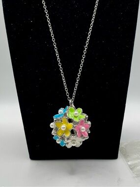 Pier 1 Imports Spring Flower Bouquet Enameled Flower Ball Pendant Necklace